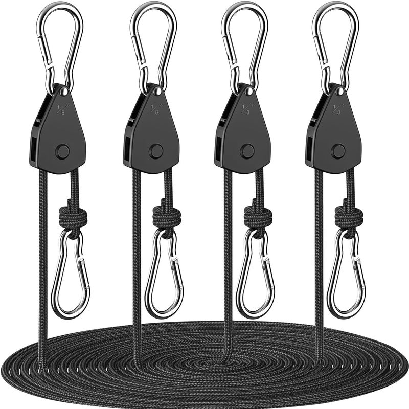 Fondwell 1/8" Rope Tie Downs Ratchet: 4 Pack of Grow Light Hangers Adjustable - Mini Ratchet Straps for Various Hanging and Strapping - Image 1